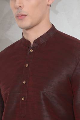 Brown art dupion silk mens plain kurta pajama 4