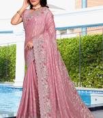 Dusty Pink Glitter Coding Sequin Border Crepe Silk Party Wear Saree With Blouse Piece
