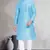 Blue art dupion silk mens plain kurta pajama