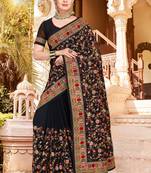 Black Kashmiri Resham Embroidered Georgette Party Wear Saree With Blouse Piece
