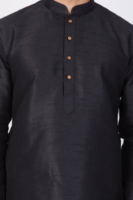 Black art dupion silk mens plain kurta pajama 3