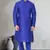 Blue art dupion silk mens plain kurta pajama