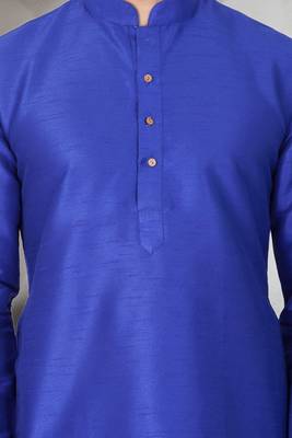 Blue art dupion silk mens plain kurta pajama 3