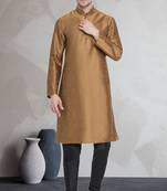 Gold art dupion silk mens plain kurta pajama