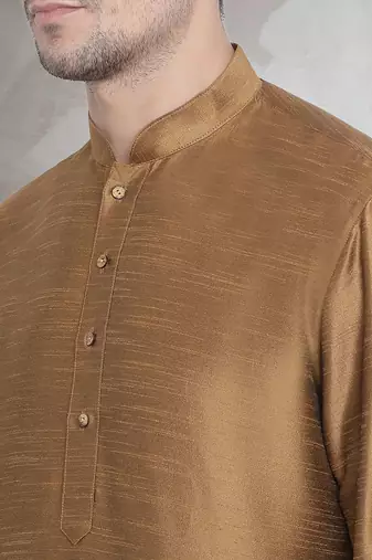 Gold art dupion silk mens plain kurta pajama