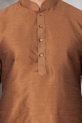 Gold art dupion silk mens plain kurta pajama 3