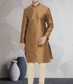 Gold art dupion silk mens plain kurta pajama