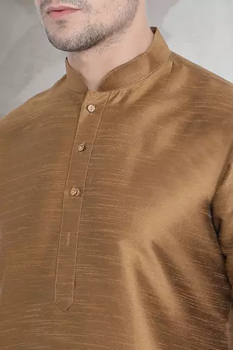 Gold art dupion silk mens plain kurta pajama