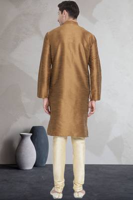 Gold art dupion silk mens plain kurta pajama 4