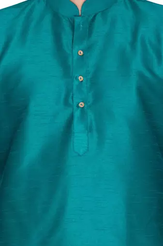 Green art dupion silk mens plain kurta pajama