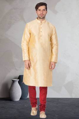 Fawn art dupion silk mens plain kurta pajama 1