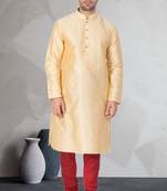 Fawn art dupion silk mens plain kurta pajama