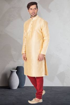 Fawn art dupion silk mens plain kurta pajama 2