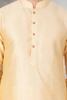 Fawn art dupion silk mens plain kurta pajama 3