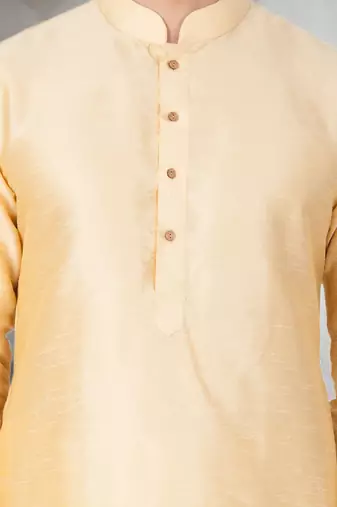 Fawn art dupion silk mens plain kurta pajama