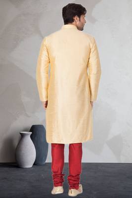 Fawn art dupion silk mens plain kurta pajama 4