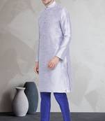 Grey art dupion silk mens plain kurta pajama
