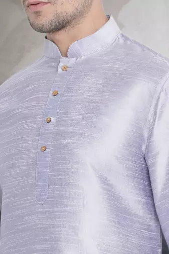 Grey art dupion silk mens plain kurta pajama