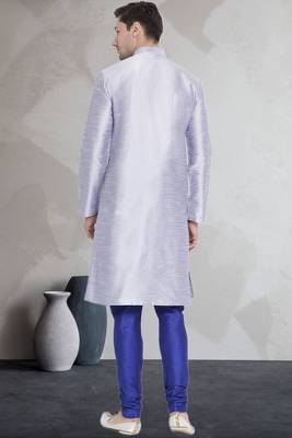 Grey art dupion silk mens plain kurta pajama 3