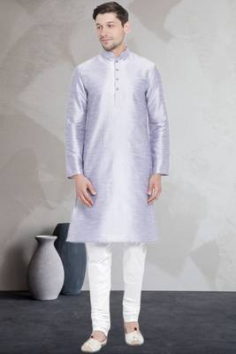 Grey art dupion silk mens plain kurta pajama 1