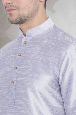 Grey art dupion silk mens plain kurta pajama 3