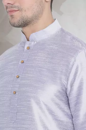 Grey art dupion silk mens plain kurta pajama