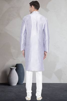 Grey art dupion silk mens plain kurta pajama 4