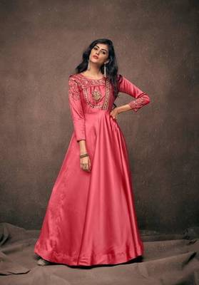 Old Rose Pink Jari & Resham Embroidery With Stone Work Satin Silk Stiched Readymade Gown 2
