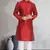 Red art dupion silk mens plain kurta pajama