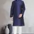 Blue art dupion silk mens plain kurta pajama