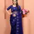 Navy Blue Zari Moti Stone Embroidered Party Wear Net Wedding Saree With Blouse Piece