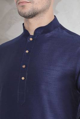 Blue art dupion silk mens plain kurta pajama 3