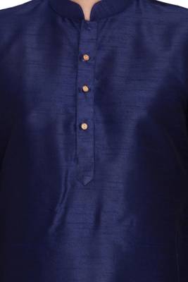 Blue art dupion silk mens plain kurta pajama 3