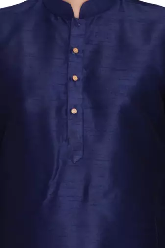 Blue art dupion silk mens plain kurta pajama