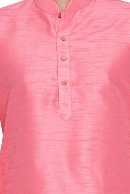 Pink art dupion silk mens plain kurta pajama 3