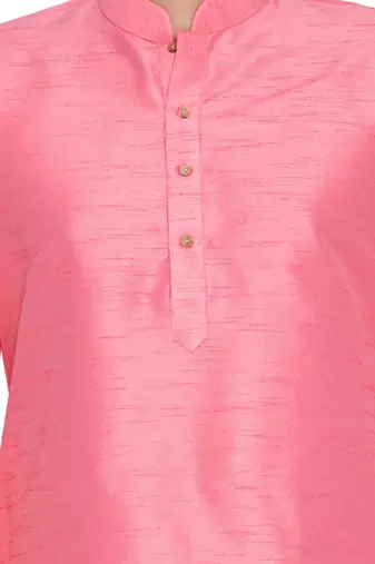 Pink art dupion silk mens plain kurta pajama