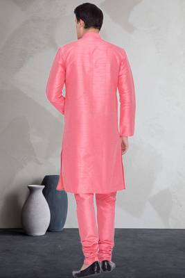Pink art dupion silk mens plain kurta pajama 4