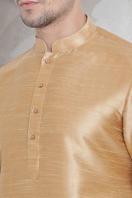 Beige art dupion silk mens plain kurta pajama 3