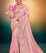 Pink Sequin Embroidered Border Art Silk Party Wear Saree With Blouse Piece