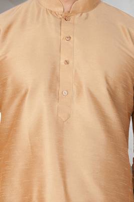 Beige art dupion silk mens plain kurta pajama 3