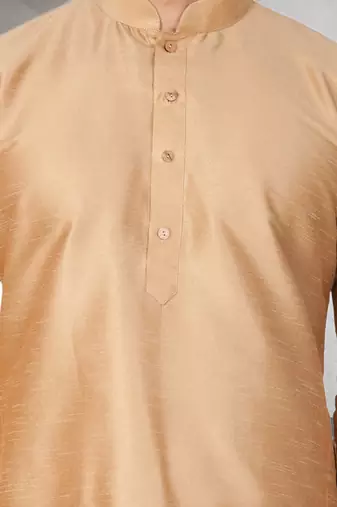 Beige art dupion silk mens plain kurta pajama