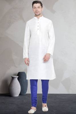 White art dupion silk mens plain kurta pajama 1