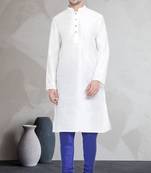 White art dupion silk mens plain kurta pajama