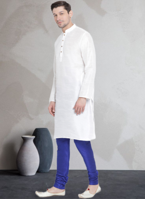 White art dupion silk mens plain kurta pajama 2