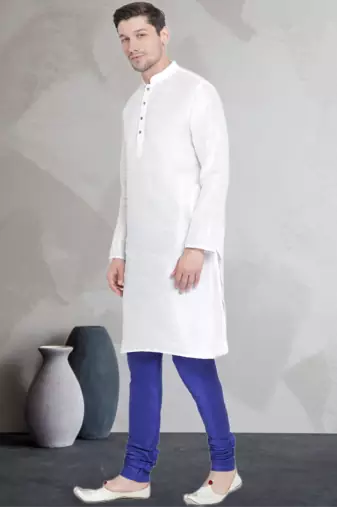 White art dupion silk mens plain kurta pajama
