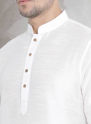 White art dupion silk mens plain kurta pajama 3