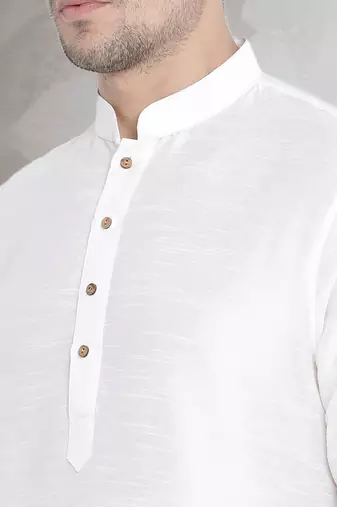White art dupion silk mens plain kurta pajama
