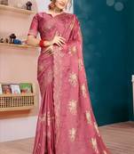 Pink Zari Resham Embroidered Organza Silk Party Wear Saree With Blouse Piece