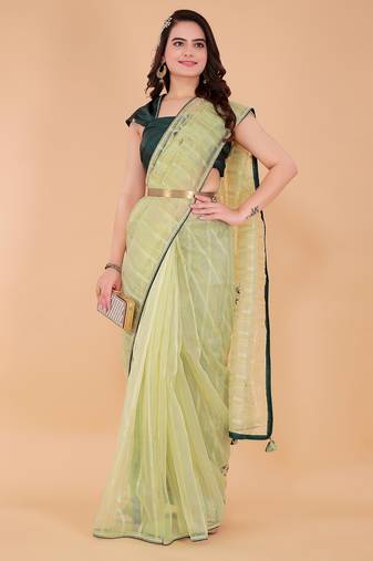 1Organza Khatli Work Saree With Art Silk Blouse Piece