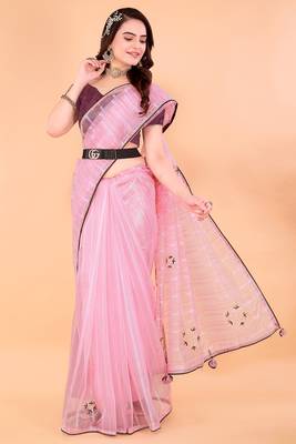 1Organza Khatli Work Saree With Art Silk Blouse Piece 1